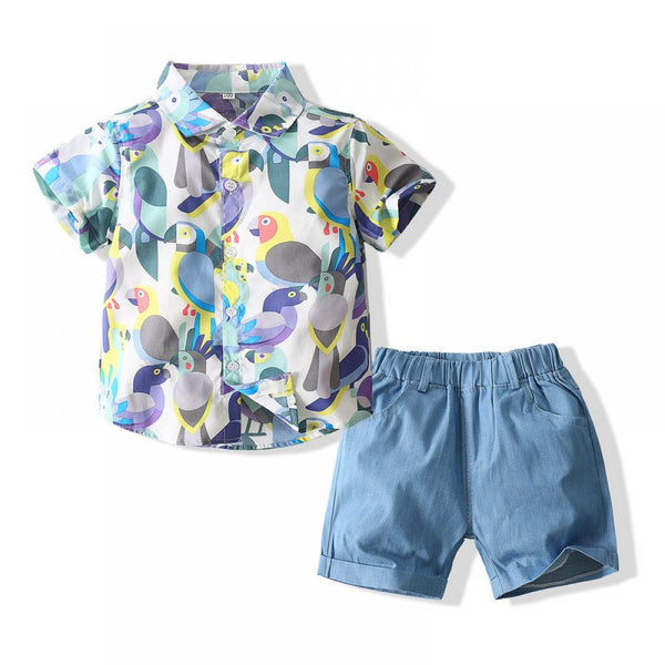 Summer New Boys Short Sleeve Digital Printed Shirt Two-piece Set Wholesale Boys Clothes