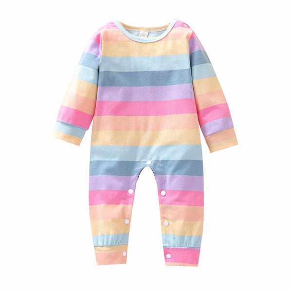 Newborn Baby Spring and Autumn Rainbow Stripe Romper Baby Wholesale Suppliers