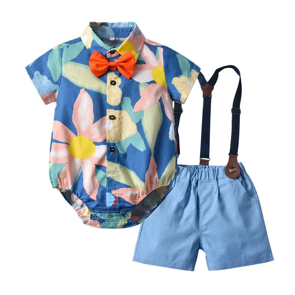 Baby Boys T-shirt Romper And Suspenders Shorts Set Wholesale Boys Clothes