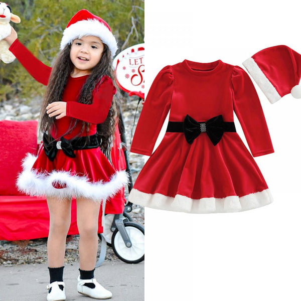 Autumn New Christmas Girls Red Dress Wholesale Girls Clothes
