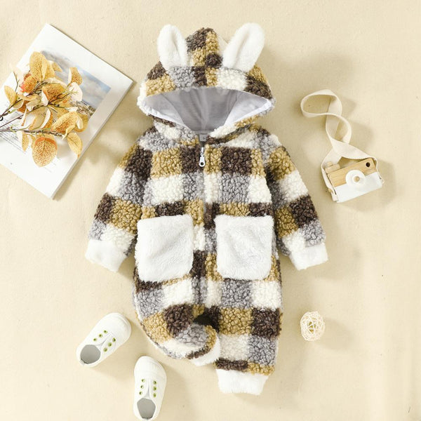 Autumn and Winter Baby Plaid Color Matching Zipper Romper Wholesale Baby Clothes