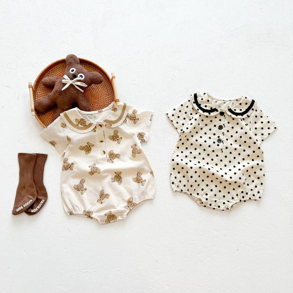 Newborn Baby Girls Summer Bear Print Polka Dots Romper Baby Clothes Wholesale Bulk