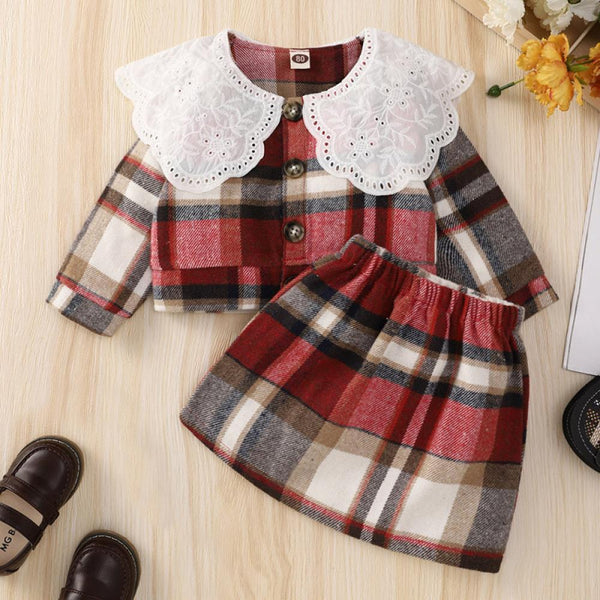 Toddler Girls Plaid Top and Skirt Set Baby Girl Boutique Clothing Wholesale