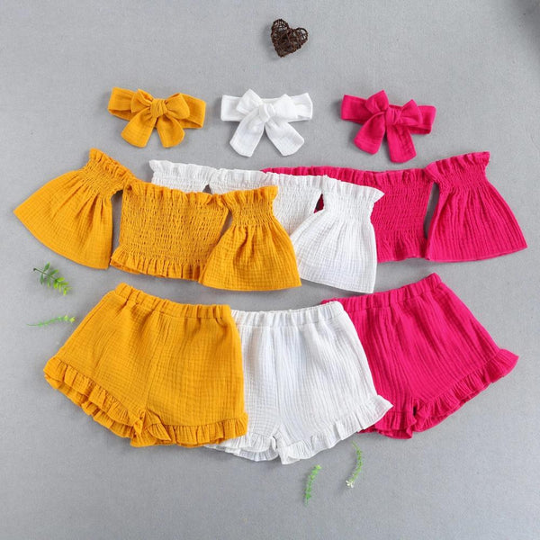 Children's Clothing Girls' Solid Color Tube Top Shorts Suit Wholesale Kids Clothes