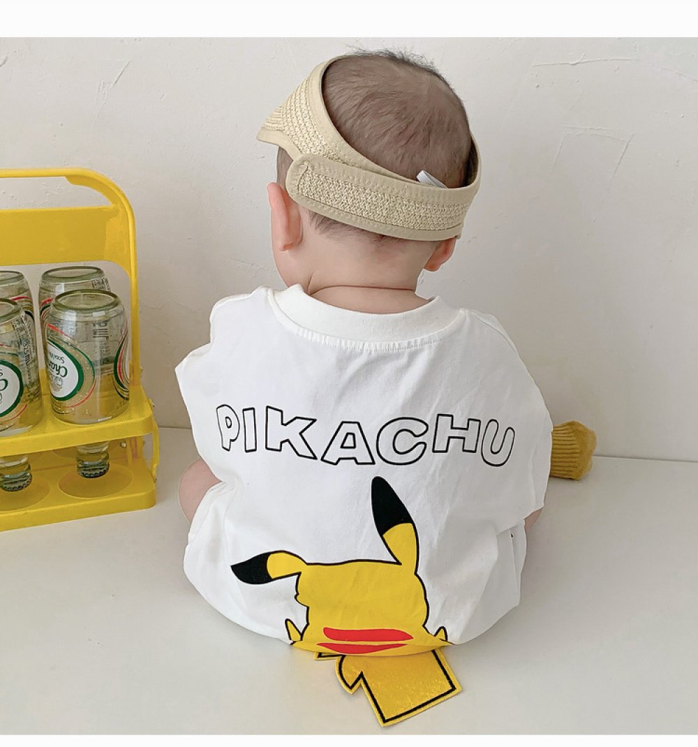 Ins Baby Onesie Summer Korean Version Of The Male And Female Baby Cute Pikachu Hoodie Bag Fart Romper Wholesale Baby Clothes