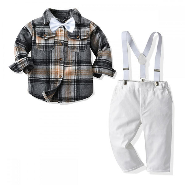 Toddler Boys Plaid Gentle Top and Pants Set Wholesale Boys Clothes