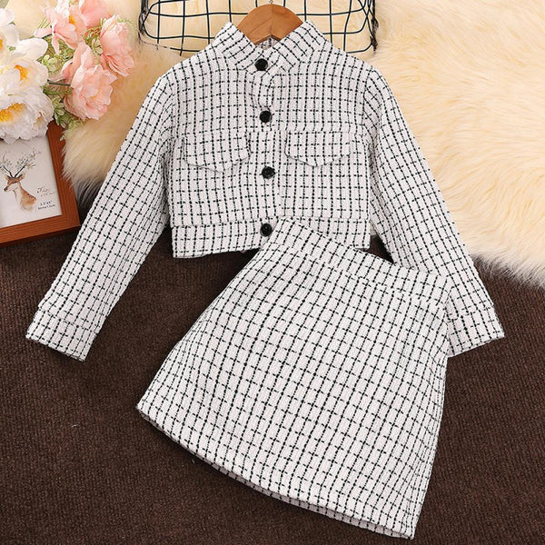 Girls Suit Autumn And Winter New Children's Small Fragrance Plaid Coat Jacket Skirt Wholesale Girls Clothes
