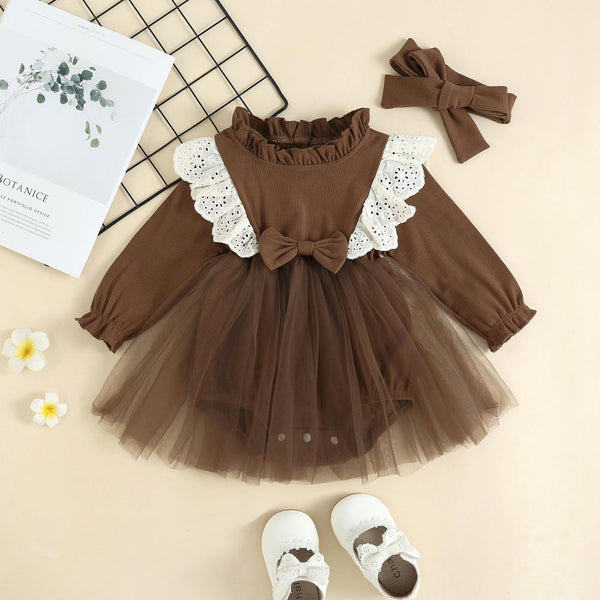 Girls Autumn Pit Strip Lace Flying Sleeve Princess Mesh Romper Baby Clothes Wholesale
