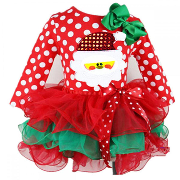 Girls Christmas Long Sleeve Polka Dot Cartoon Dress Princess Dress Girls Wholesale Dresses