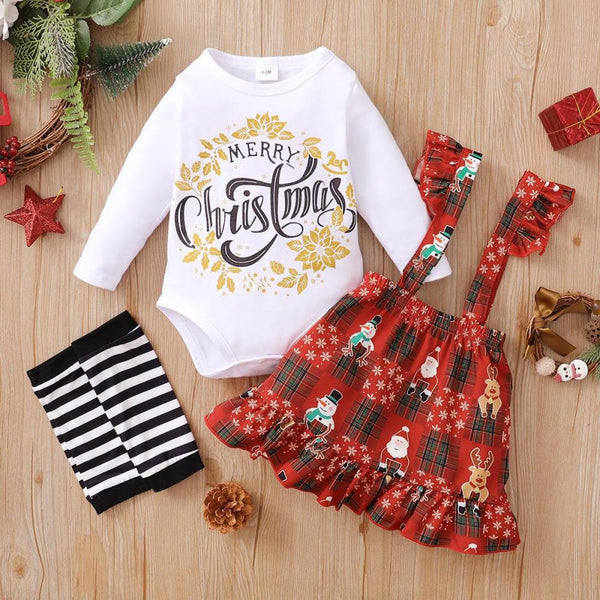 Christmas Baby Romper + Skirt Wholesale Girls Clothes