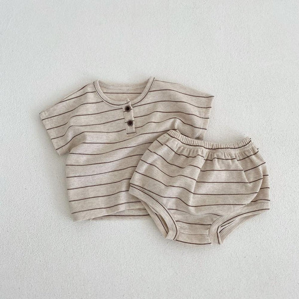 Summer Fashion Striped Pullover Round Neck Short Sleeve T-shirt Suit Wholesale Baby Clothes