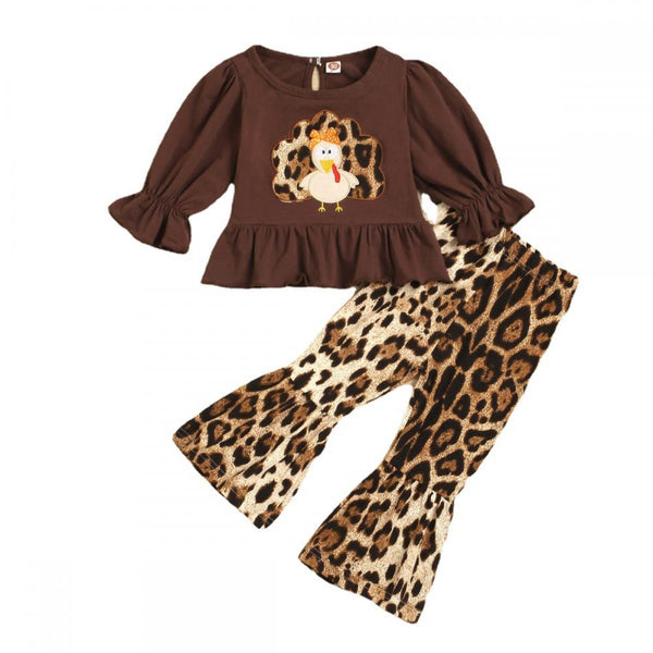 Spring and Autumn Thanksgiving Bell Bottoms Pants Two Piece Set Wholesale Kids Clothes