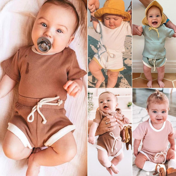 Pit Strip Short-Sleeved Two-Piece Summer Boys And Girls Baby Suits Wholesale Baby Clothes