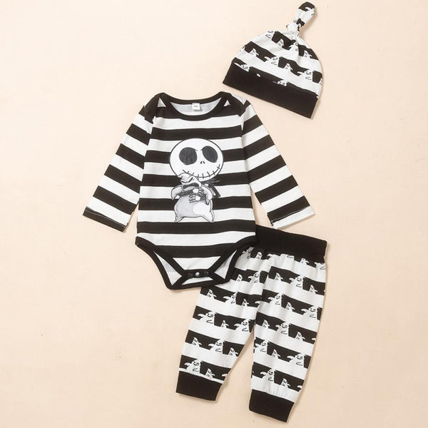 Autumn Halloween Infant Bag Fart Romper Skull Head Three-piece Set Baby Wholesale Clothes