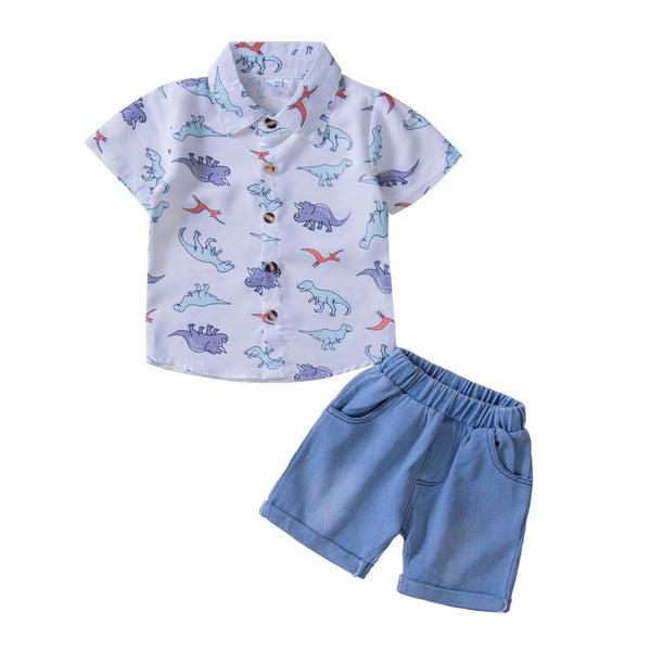 Toddler Boys Summer Dinosaur Printed Top and Shorts Set Wholesale Boys Clothing