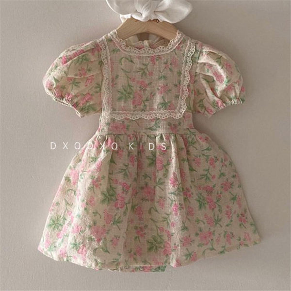 Korean Version Floral Short-sleeved Princess Dress Baby Summer Lace Romper Wholesale Baby Clothes