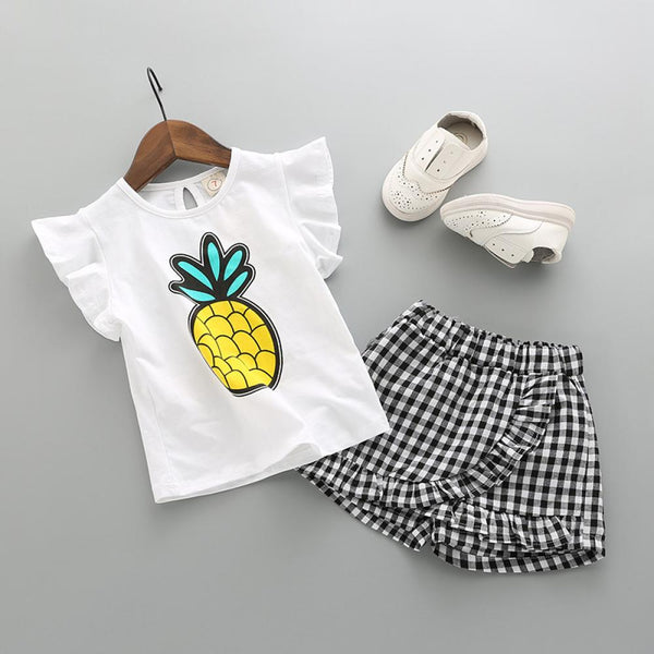 Toddler Girls Set Summer Cartoon Print T-shirt + Culottes Two-piece Set Wholesale Kids Clothing