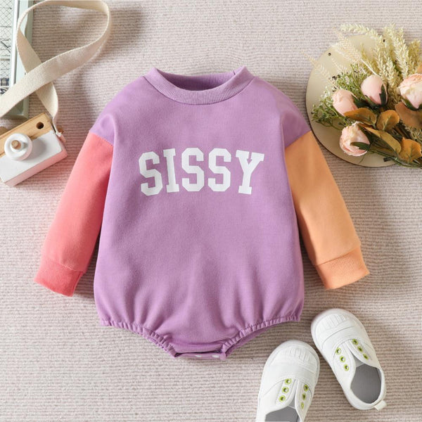 Baby Girls Autumn Letter Print Colo-block Triangle Romper Wholesale Baby Clothes