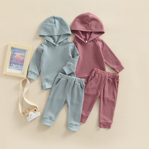 Autumn Children's Solid Color Hooded Sweater Pants Set Wholesale Baby Children Clothes