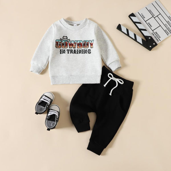 Baby Boy Letter Print Top + Pants Set Wholesale Boys Clothes