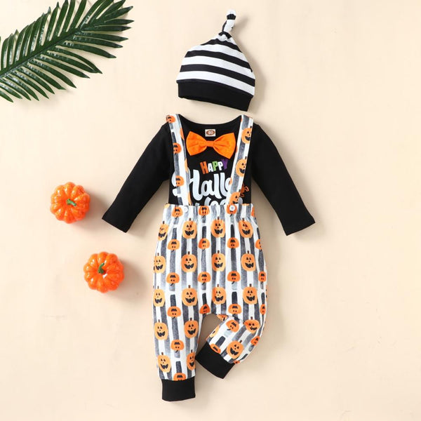 Infant and Toddler Winter Long Sleeve Halloween Suspenders Three Piece Set Wholesale Baby Clothes