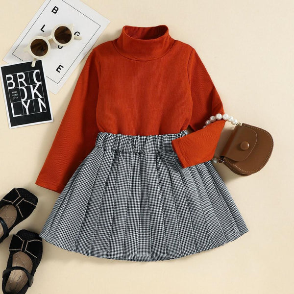 Fall/Winter Girls High Neck Thin Pit Top Skirt Two-Piece Set Wholesale Girls Clothes