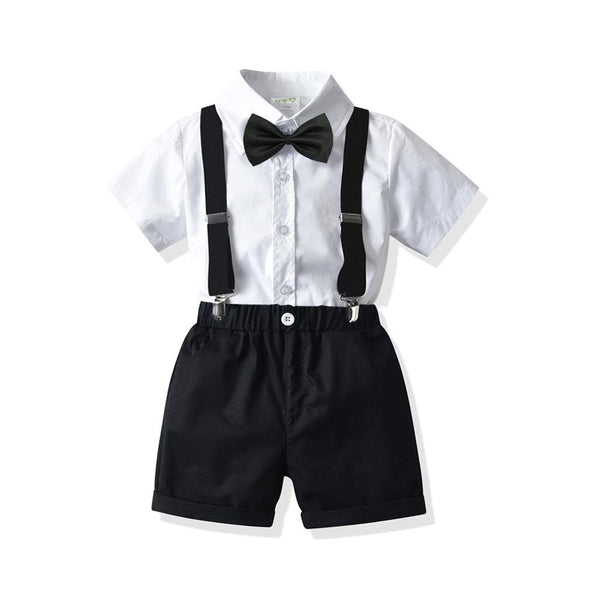 Boys School Suit Summer Cotton White Shirt Black Overalls Wholesale Boys Clothes