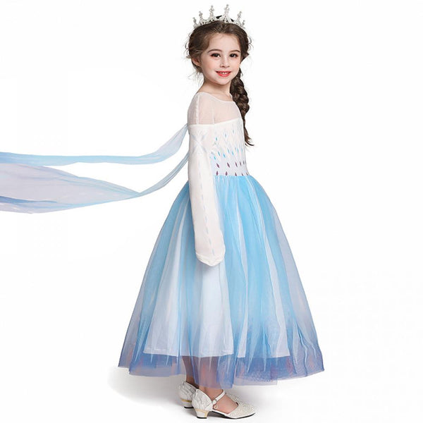 Girls Dress Frozen Elsa White Long Shawl Dress Girls Formal Dress Birthday Dress Wholesale Kids Clothing