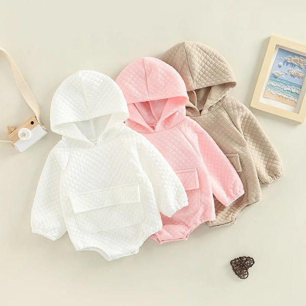 Autumn Winter Infant Solid Color Hooded Silk Cotton Thick Romper Wholesale Baby Clothes