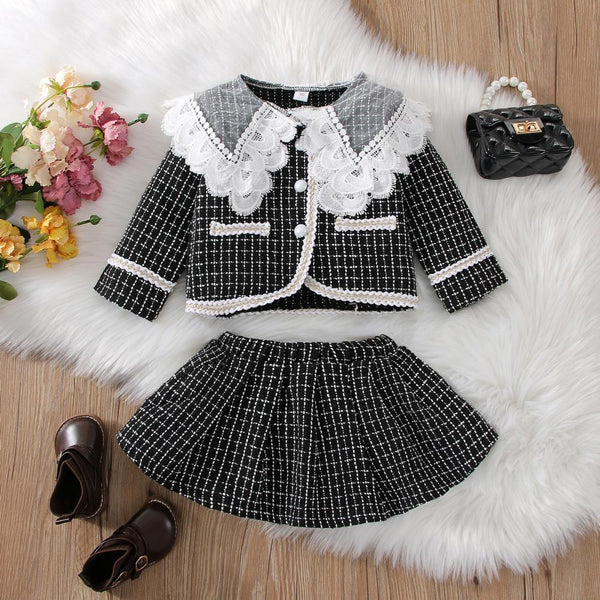 Autumn Little Girl Western-style Plaid Skirt Two-piece Set Wholesale Girls Clothes