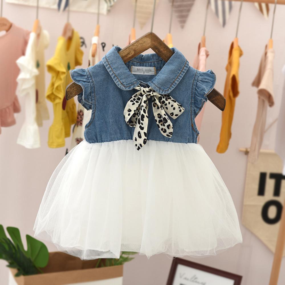 Baby Girls Summer Sleeveless Denim Tulle Mesh Dress Baby Wholesale Suppliers
