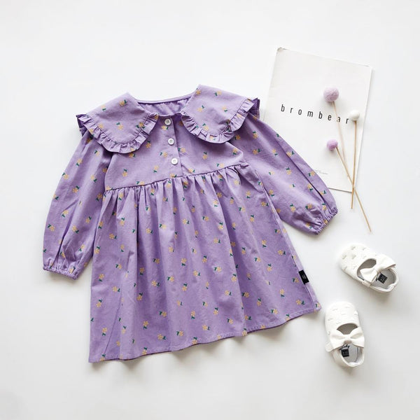 Girls Spring Autumn Floral Purple Dress Girls Dress Wholesale