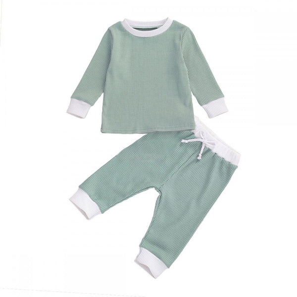 Ribbed Solid Color Long Sleeve Pants Set Wholesale Baby Clothes