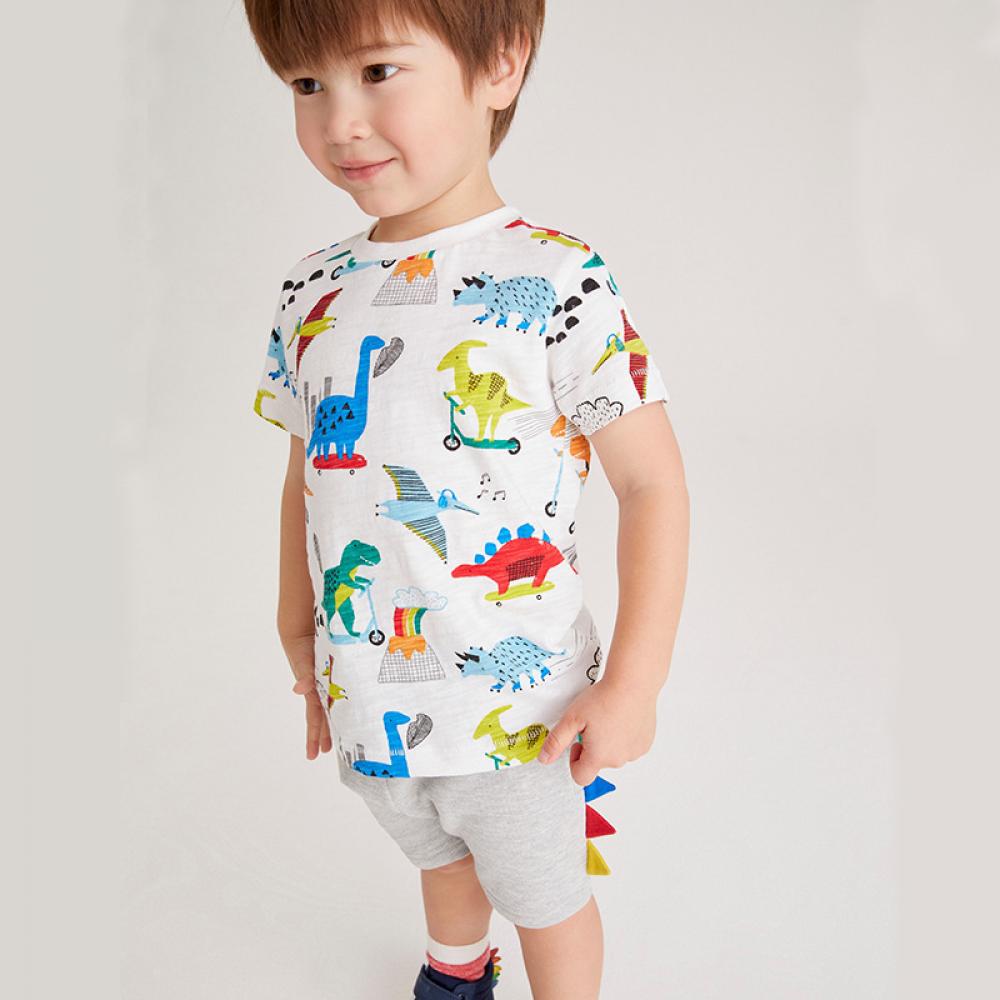 Toddler Boys Set European And American Style Summer New Dinosaur Print Short-sleeved T-shirt + Shorts Two-piece Suit Wholesale Kids Clothing