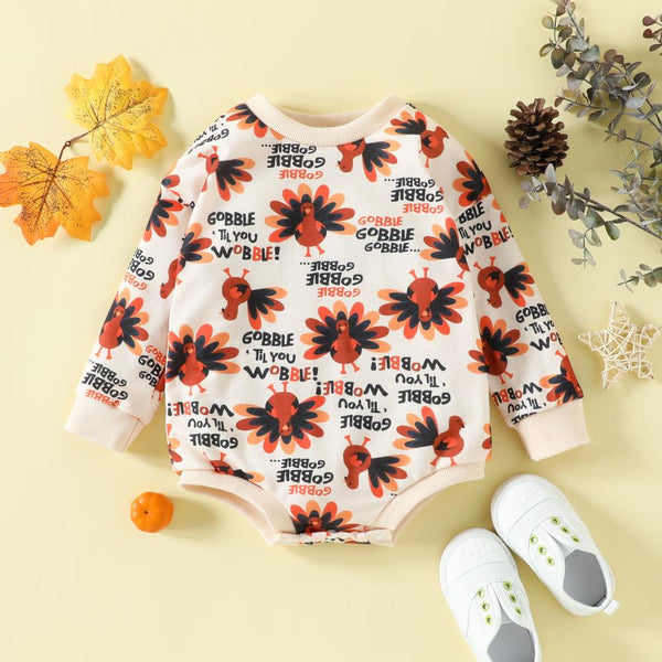 Fall Baby Turkey Print Thanksgiving Kids Romper Wholesale Baby Children Clothes