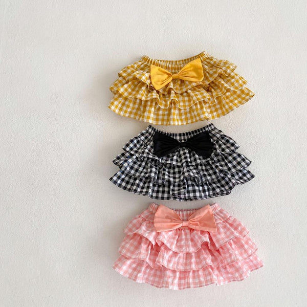 Summer Baby Girl Skirt Pants Plaid Bow Fake Two-piece Shorts Wholesale Boutique Clothing