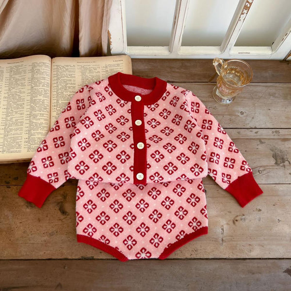 Winter Baby Girls Knit Cardigan Western-style Coat + Shorts Set Wholesale Girls Clothes