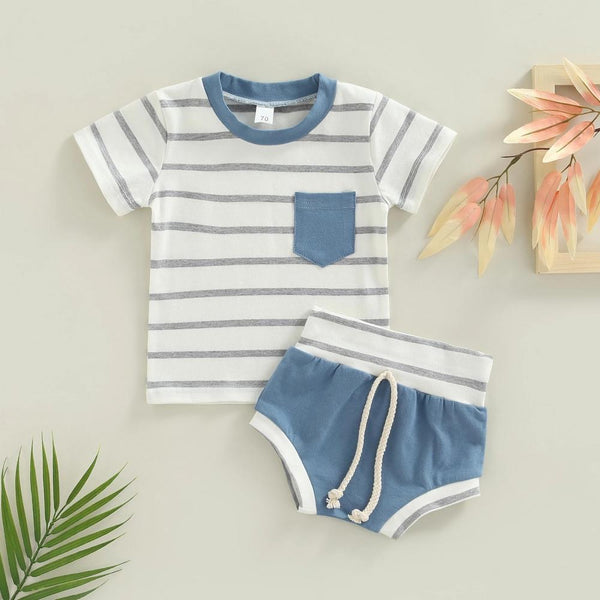 Summer Boys Striped Top Shorts Casual Suit Wholesale Baby Clothes