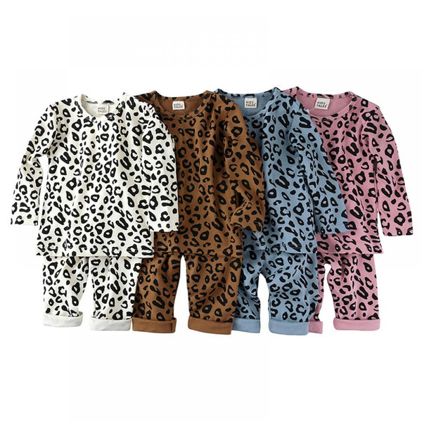 Spring And Autumn Boys And Girls Leopard Print Pajamas Two-piece Set Wholesale Baby Children Clothes