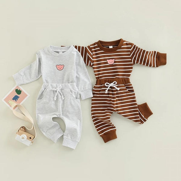Autumn Boys and Girls Striped Print Casual Suits Wholesale Baby Clothes