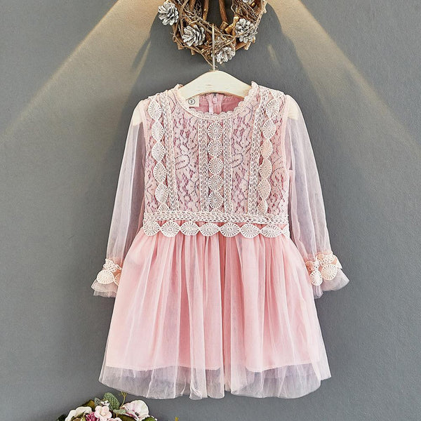 GIrls Autumn Solid Lace Princess Dress Toddler Girls Wholesale