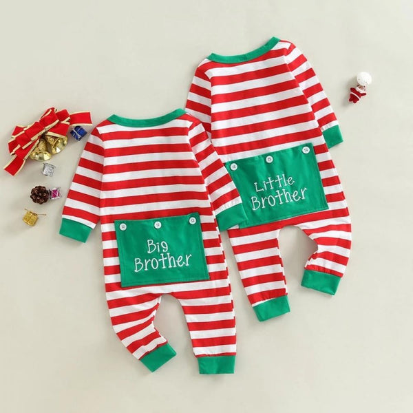 Christmas Kids Romper Autumn Striped Letter Print Jumpsuit Wholesale Baby Clothes