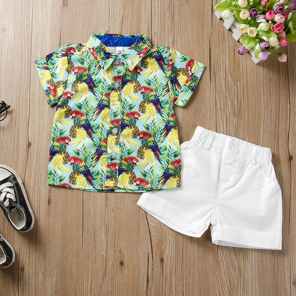 Summer Boys Flower Shirt Shorts Two-piece Set Wholesale Boys Clothes