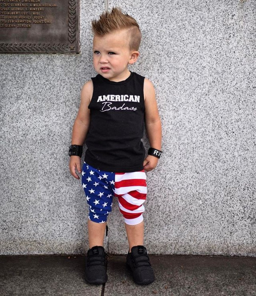 0~3Y Children's Clothing Summer Style American Independence Day Suit Boys Sleeveless Vest + Trousers Two-Piece Set Wholesale Baby Clothes