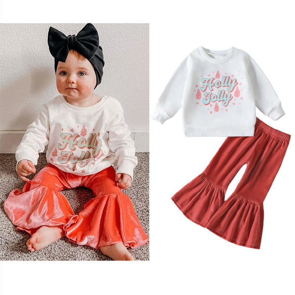 Autumn Baby Girls Long-sleeve Letter Sweater + Flared Pants Set Wholesale Girls Clothes