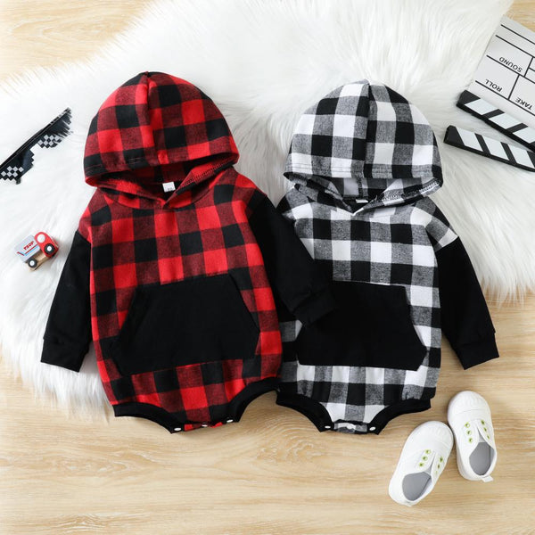 Christmas New Unisex Baby Plaid Hooded Romper Wholesale Baby Clothes