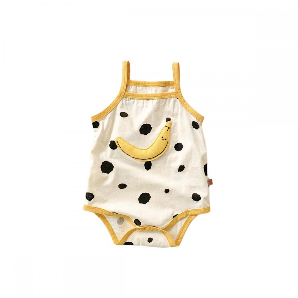 Baby Unisex Summer Western-style Happy Smile Print Belly Protection Sling Jumpsuit Romper Wholesale Baby Clothes