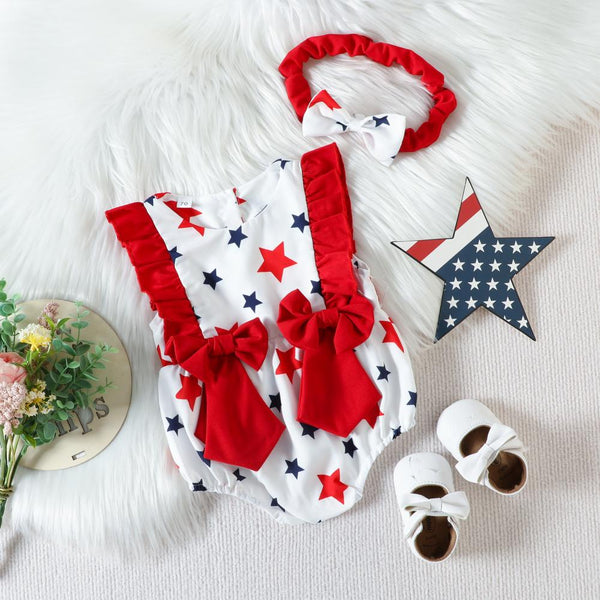 Independence Day Baby pentagram Printed Sleeveless Romper Wholesale baby clothes