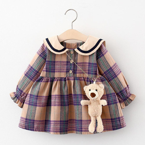 Girls Autumn Long Sleeve Plaid Dress Spring And Autumn Wholesale Girl Clothes