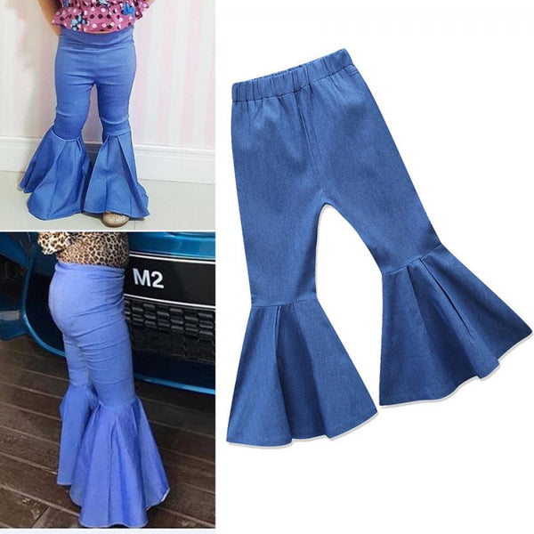 Spring And Autumn Blue Jeans Flared Pants Wholesale Girls Clothes